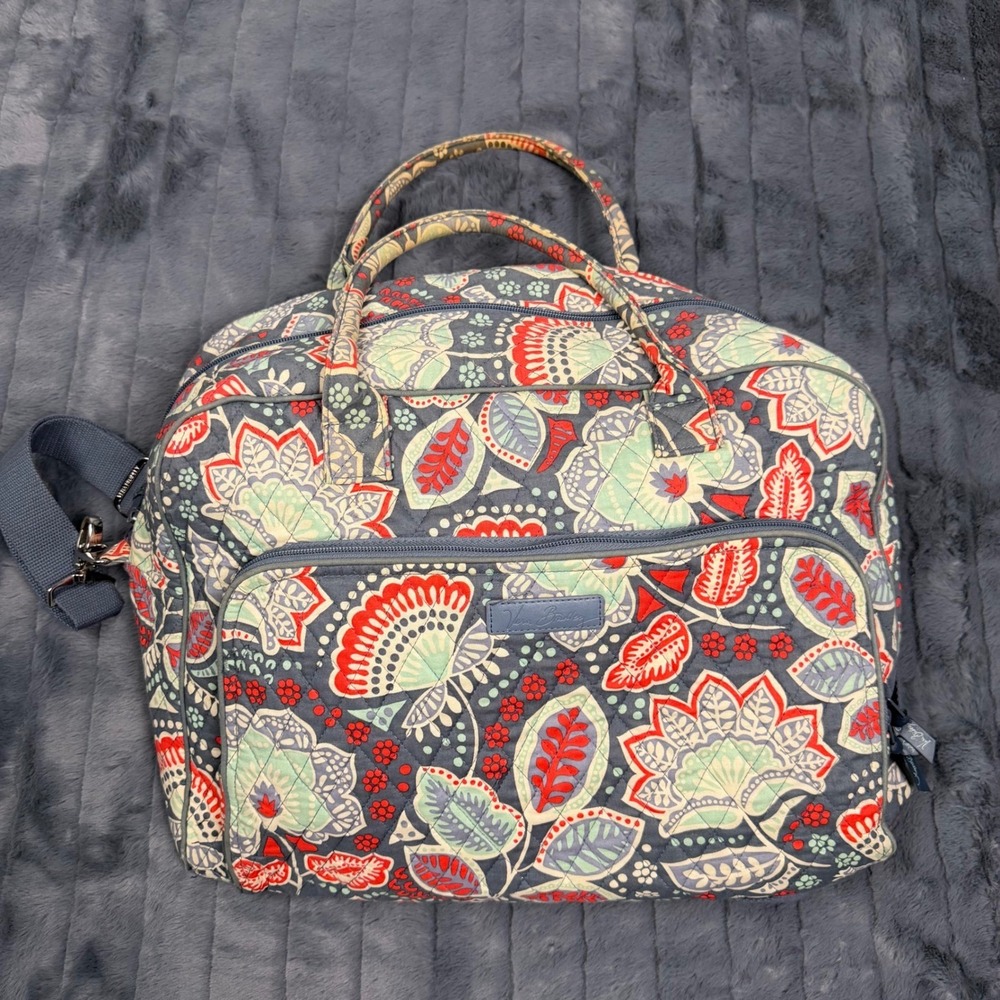 Vera Bradley Indiana Rose Quilted Cotton Duffel Bag Floral Travel Weekend Navy